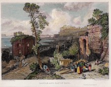 Rara. 1832  Antica incisione su acciaio Baia di Baia Pozzuoli Napoli