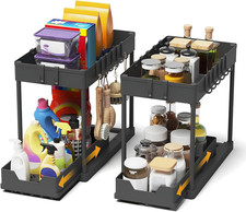 2 Pezzi Organizer Sottolavello Cucina 2 Livelli, Scaffale Estraibile per Lave...