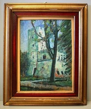 ANTICO QUADRO DIPINTO PAESAGGIO con CASTELLO BOSCO POST-IMPRESSIONISMO '900
