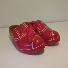 Coppia di zoccoli olandesi rossi dipinti a mano con fiocco - 20 Cm - Vintage