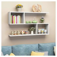 LIBRERIA MENSOLA DA PARETE SOSPESA IN LEGNO CON 4 SCOMPARTI MOBILETTO PORTAOGGET