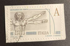 Francobollo 2015 Italia Rep. Leonardo da Vinci - Uomo Vitruviano Su frammento