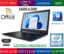17,3" HD+ CORE I5 7200u RAM 12GB DDR4 SSD 512GB SCONTATO NOTEBOOK LENOVO 17IKB