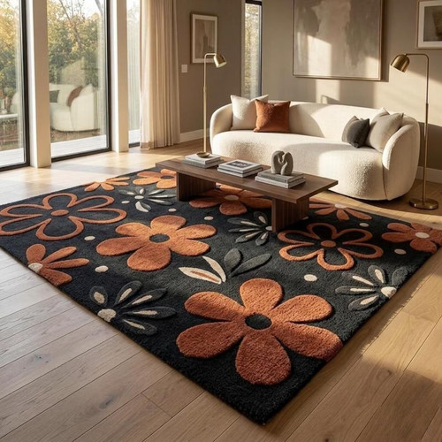 Tappeto floreale trapuntato - , a