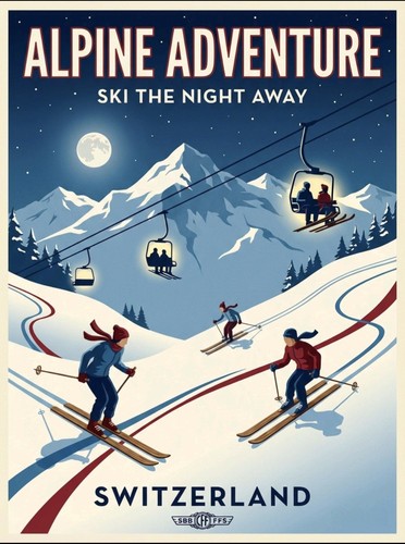 Poster sci vintage nelle alpi - vintage,