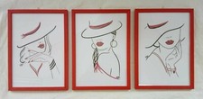 lotto stock Quadro set pz 3 posizione donna  misura 25 X 34 cornice legno rossa