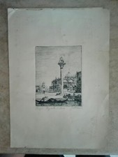 Incisione VENEZIA Piazzetta San Marco di Giuseppe Mario D'Amico-Venice Engraving