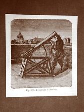 Incisione del 1875 Albori dell'astronomia Invenzione Il telescopio di Newton