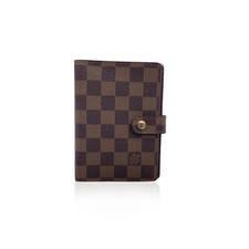 Autentica Louis Vuitton Vintage Damier Ebene Tela 6 Anelli Agenda Cover PM