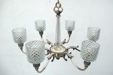 Antico lampadario a lampadario in cristallo al piombo cornice 6 luci argentato