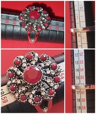 Anello?PIETRE no.16 uomo donna zirconi granato color argento RETRÒ rosso?fiore