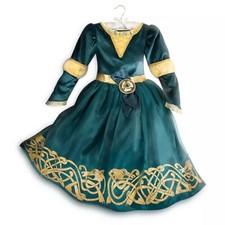 Disney Store Merida Costume Bambina Vestito Abito Glitter Oro Verde Principessa Coraggiosa