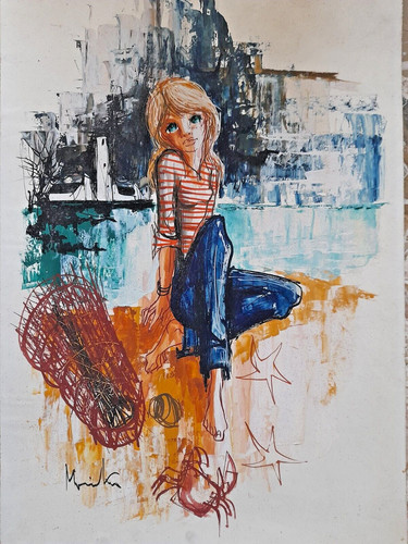 Grazioso dipinto ragazza - dipinto, di