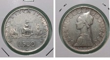 Italia 500 lire, 1960 Caravelle ARGENTO  KM 98