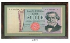 QUADRO COLLEZIONE BANCONOTE ITALIANE 1000 LIRE  PANNELLO ARREDO PARETI