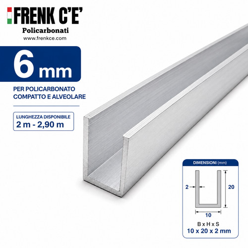 Profilo alluminio per - 6, mm
