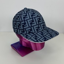 Cappello berretto camionista baseball monogramma tela stampa Fendi Zucca FF blu navy taglia M