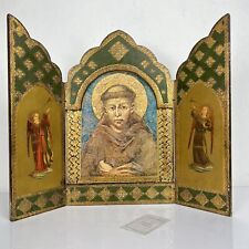 Icona antica religiosa sacra in legno dorato San Francesco Trittico con Angeli 