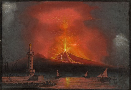 Quadro guazzo vesuvio erutta - quadro,