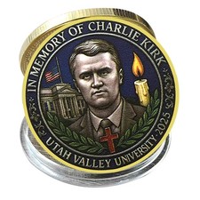 Moneta commemorativa Charlie Kirk 2025 Utah Valley University medaglia sfida omaggio