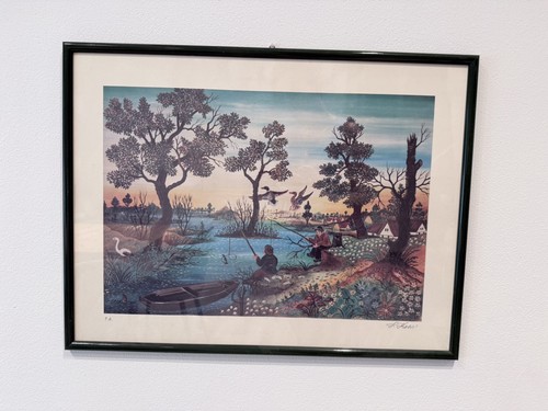 Quadro con paesaggio - , e