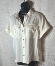Theory NWT Sz L Ivory Lyocell SS Military Shirt