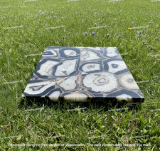 Lastra quadrata in agata nera 12" | Piastrella in pietra preziosa naturale | Piano in cristallo lucido