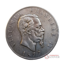 ITALIA ITALY Vittorio Emanuele II 5 Lire liras 1877 Roma