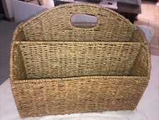 CESTO INTRECCIATO PORTA RIVISTE CON MANIGLIA E 4 SCOMPARTI