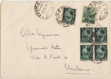 BUSTA CON 5 X 60 CENT + 1 LIRA DEMOCRATICA MILANO X ORSAGO 1946 QUARTINA