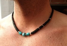 💜💙💚COLLANA UOMO PIETRE DURE TURCHESE  E NERO CON ARGENTO 💜💙💚