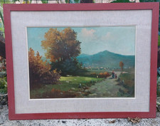 Quadro Dipinto Olio Su Pannello Compensato Paesaggio Con Sentiero  Firmato