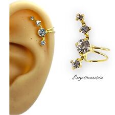 orecchino Earcuff SENZA BUCO argento 925 dorato  zirconi bianchi. pearcing helix