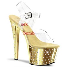 sexy SANDALI STRASS tacco 18 plateau dal 35 al 41 TRASPARENTE/ORO glamour club