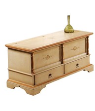 Cassapanca in legno 2 cassetti avorio con profilo ocra L.120 x P.46 H.51 (1347).