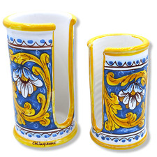 Set 2 pezzi porta bicchieri acqua & caffè in ceramica di Caltagirone, decoro bar