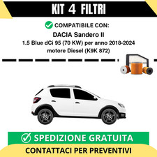 Kit 4 Filtri Tagliando per DACIA Sandero II 1.5 Blue dCi 95 70 kw Diesel 2018...