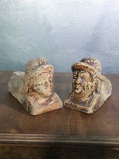 Coppia alari antichi in terracotta smaltata teste uomo XIX sec