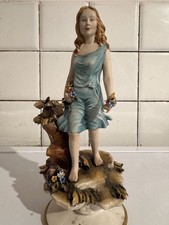 Statuetta porcella La Medea Capodimonte Donna Seduta con fiori (vestito azzurro)