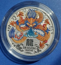 AUSTRALIA 2024 DRAGO DRAGON COLORAT LUNAR III 2 once argento 999/1000 silver oz