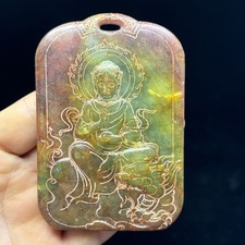 Collana Xiu Giada Intagliato Ciondolo Buddha Guanyin Amuleto Antico Artigianale