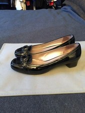 SALVATORE FERRAGAMO LUSSO BALLERINE NERO VERNICE SILVER ORIGINALI 8 B US 38 EUR