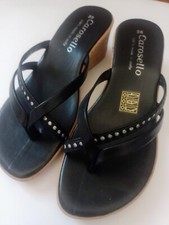 SANDALI DONNA ALTI N 36 NERI Tacco In Sughero Prodotto Italiano 