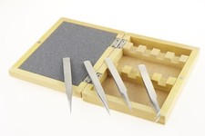 Serie 4 pinzette in acciaio con custodia in legno orologiaio attrezzature