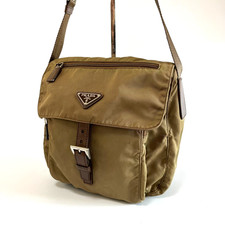 Borsa a tracolla Prada tessuto nylon pelle beige autentica rango AB dal Giappone #387