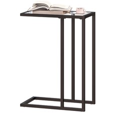 HOMCOM Tavolino da Salotto in Vetro e Acciaio a Forma di C, 46x25x63.5 cm, Nero