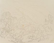 E. BRETENIÈRES (*1804), Ritibrigga über Vispa, Schweiz,  1838, Bleistift