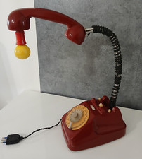 Lampada da Tavolo Telefono Fisso Cornetta Disco Rosso Vintage Modernariato