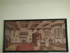 Arazzo antico in tessuto da parete quadro grande con cornice in legno cm.200x96