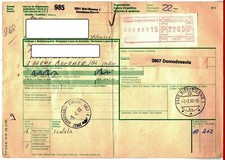 268 - BOLLETTINO PACCHI - STORIA POSTALE valori gemelli da lire 400 e 450 Italia